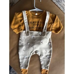 Organic Zoo OZ salopettes and crew neck sweater, 0-3, floral pattern